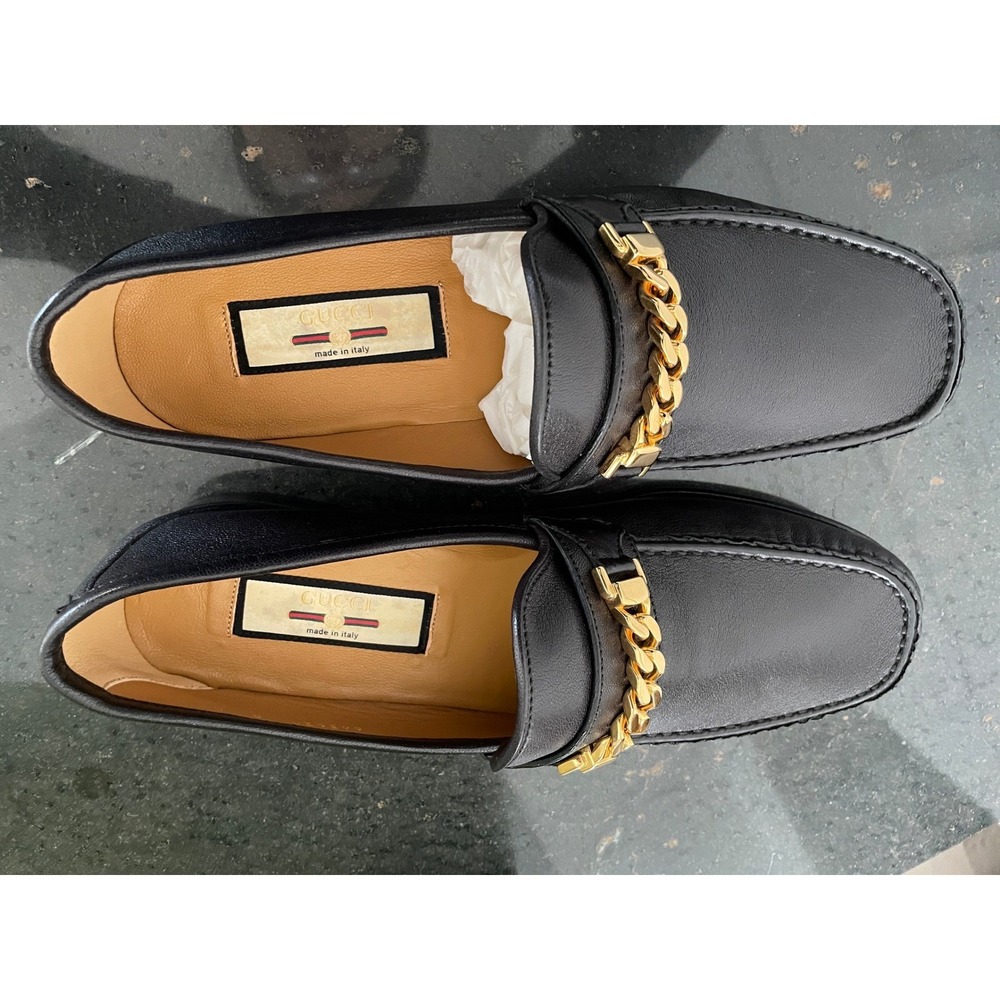 GUCCI 643620 black leather loafers with gold-tone chain horsebit, UK 9 - Picture 6 of 6